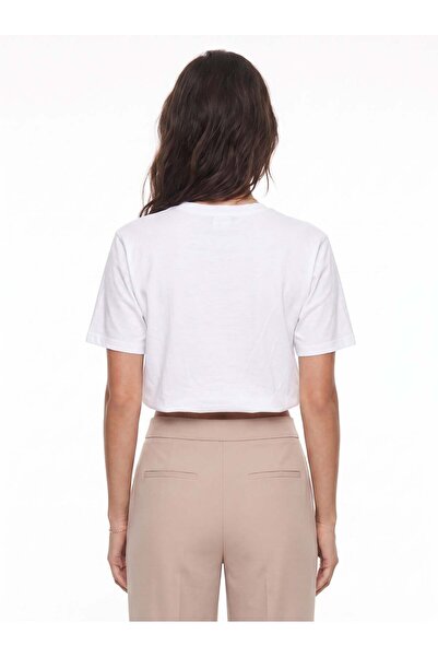 Juuuj White Viscose Blend Crew Neck Short Sleeve Elastic Waist Balloon Form C...