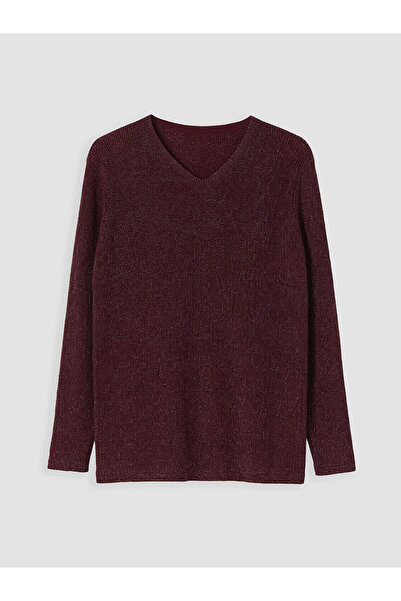 LC Waikiki Lcw Grace Purple Knitwear Plain V-Neck Women's Sweater with Nevavm...