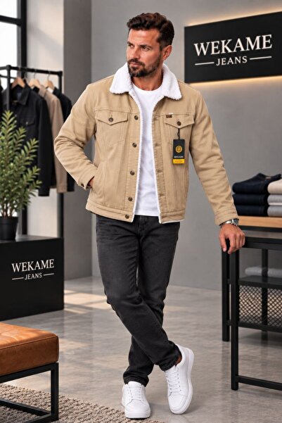 WKM Erkek Casual Regular Fit İçi Kürklü Kot Ceket