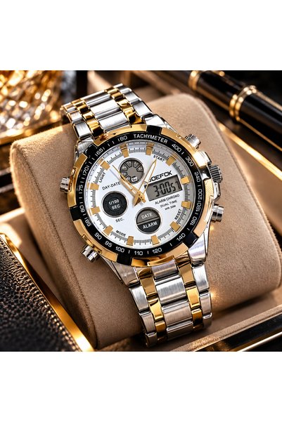 Joefox Dijital Analog gold detaylı ışıklı orjinal erkek kol saati garantili