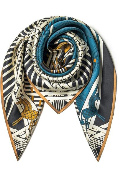 GENERAL SHIROUYU 100% Pure Mulberry Silk Scarf 35" Large Square Lightweight H...
