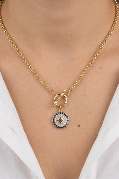 Ferlin Jewelry قلادة بتفاصيل زرقاء طراز VIP ذهبية اللون
