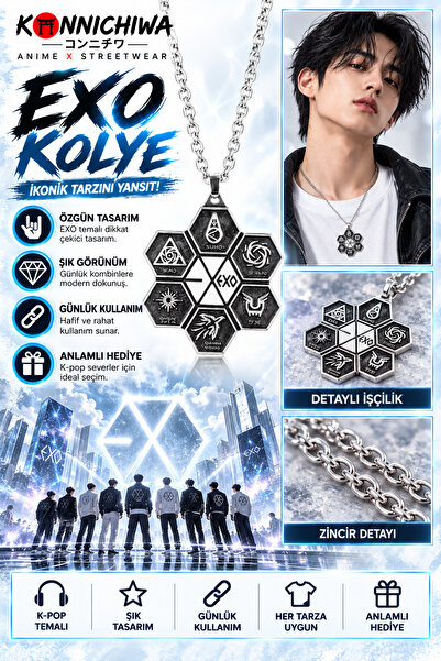 FG KONNİCHİWA Exo Necklace – Bts K-Pop Group Members Symbol Hexagonal Metal P...