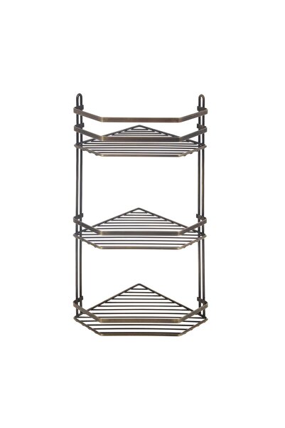 OEM Etajera baie din metal ES076, montaj pe colt, finisaj bronz, trei rafturi...