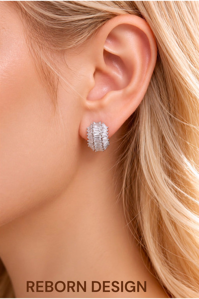 REBORN DESIGN Silver Color Zircon Stone Turtle Shell Model Earrings