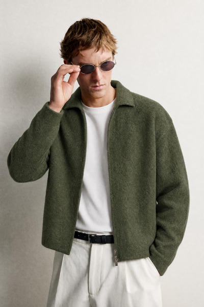 king brich Men's Oversize Double Zipper Knitwear Jacket