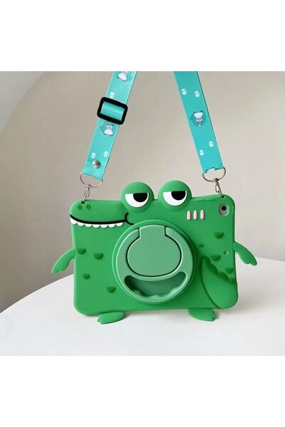 Generic Kids Case for iPad mini 5/4 Shockproof Silicone Protective Cover, 360° Rotating Kickstand Cute 3D Cartoon Case with Shoulder Strap for iPad mini 4 5 7.9 inch, Green Crocodile