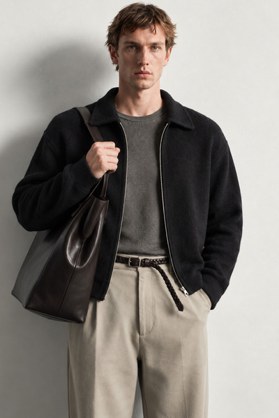 king brich Men's Oversize Double Zipper Knitwear Jacket