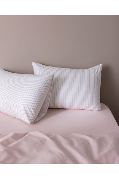 Madame Coco Stripe 2-Pack 100% Cotton Ranforce Printed Pillowcases - Beige