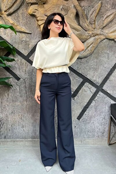 sunfyre Premium Quality Mid-Waist Wide-Leg Fabric Trousers Sun546