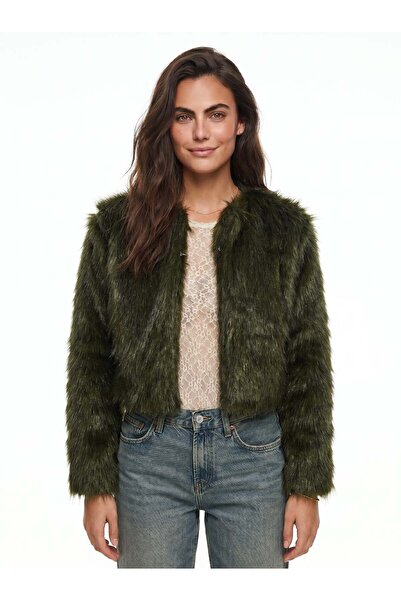 Juuuj Emerald Green Faux Fur Soft Textured Lined Long Sleeve Polyester Fabric...