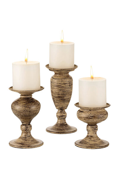 OtherMax Sfeșnice Decorative Metalice Vintage Retro Aurii Set 3 bucăți — sfeș...