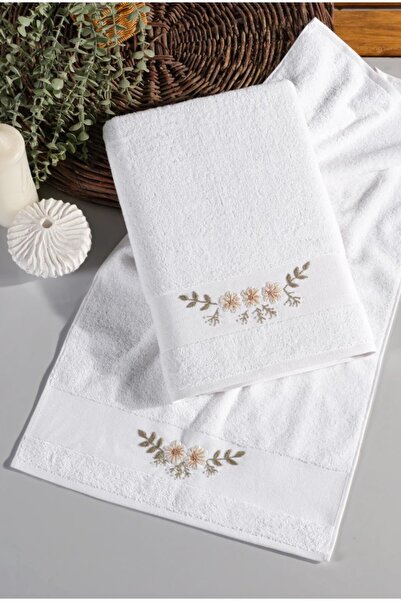 Mulberry 100% Cotton Embroidered 2-Piece Bath and Face Towel Set (50X90 cm + ...