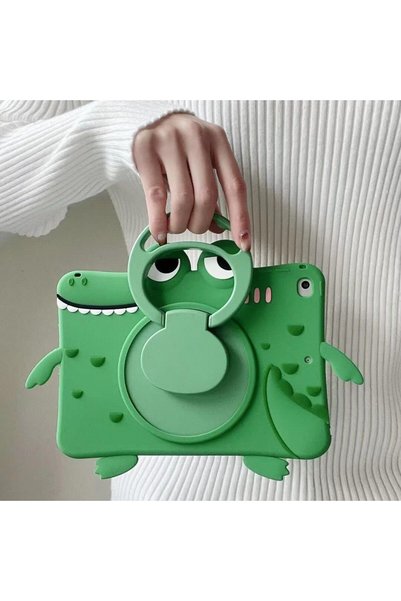 Generic Kids Case for iPad mini 5/4 Shockproof Silicone Protective Cover, 360° Rotating Kickstand Cute 3D Cartoon Case with Shoulder Strap for iPad mini 4 5 7.9 inch, Green Crocodile