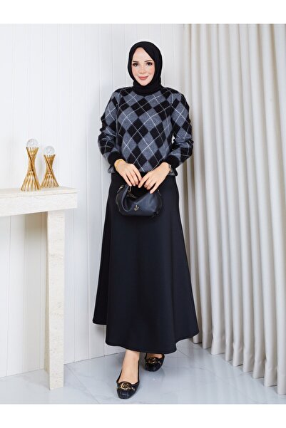 REMA BUTİK Women's Baklava Pattern Tiriko Sweater - Puff Scuba Fabric A-Line ...