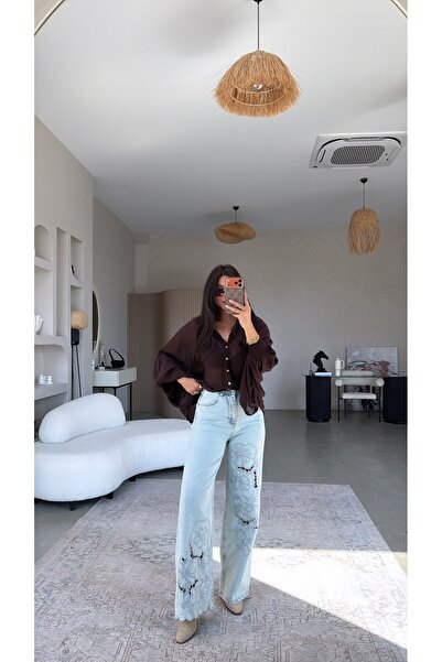 Buket Teke Floral Embroidered Wide Leg Premium Jeans