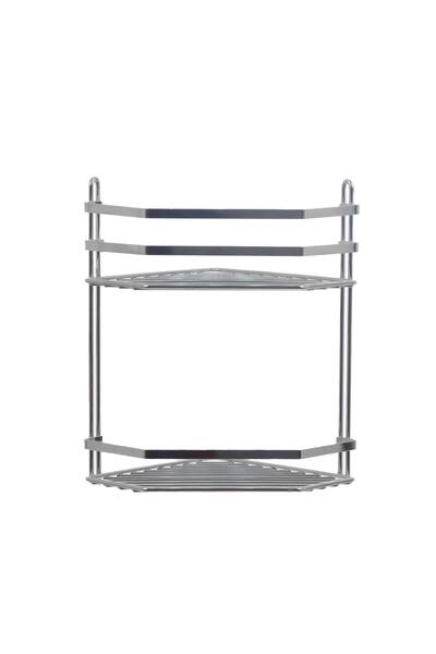OEM Etajera baie din otel ES076, montaj pe colt, finisaj cromat, doua rafturi...