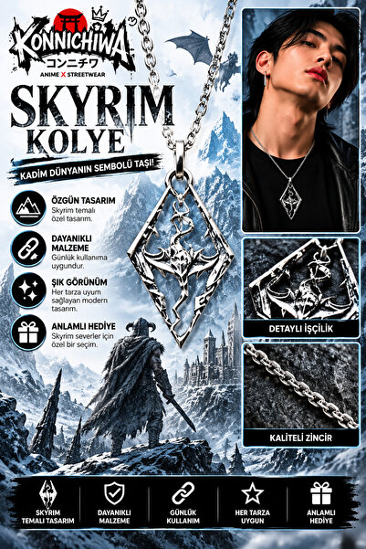 FG KONNİCHİWA Skyrim Dragon Symbol Necklace – Dragon Emblem Fantastic Game-Th...