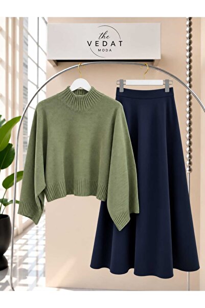 MODA VEDAT Γυναικεία Πλεκτή Μπλούζα Oversize - Σετ με Φούστα Puff Scuba -0500
