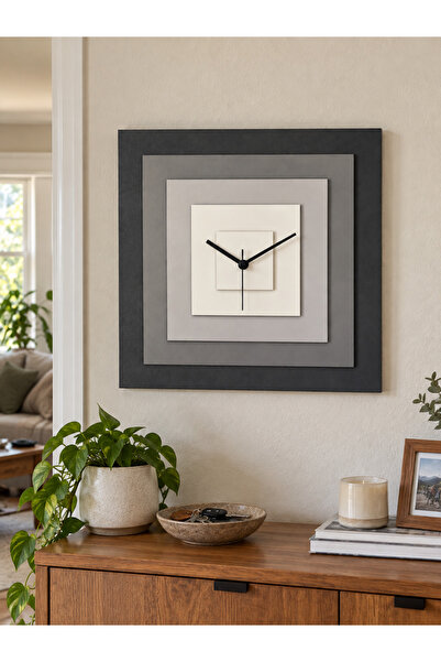 Modern Renkli Katmanlı Kare MDF Tasarım-Dekoratif Duvar Saati 30x30 cm