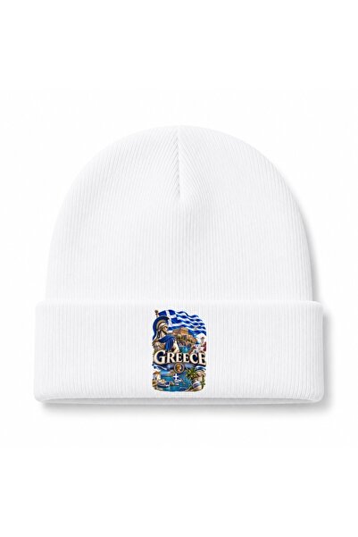 Rabona Fashion Greece Coastal Scenes & Helmeted Warrior Graphic Beanie