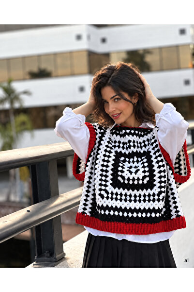 hobilanka سترة نسائية محبوكة يدويًا بتصميم مربع على طراز الجدة، مقاس S، الطول...