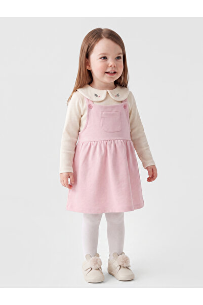 LC Waikiki Embroidered Baby Girls' Dungarees and T-Shirt