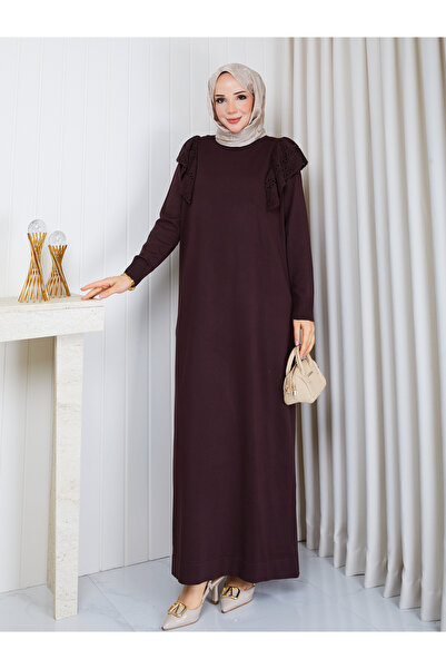 Pamuk Butik Kadın Dantel Detaylı Merserize Triko Elbise