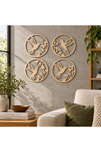NOOT Set 4 decorațiuni de perete Colibri Flight Harmony, placaj de plop, Ø 20...