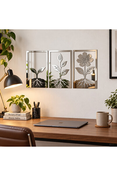 NOOT Floral Evolution – Set 3 decorațiuni de perete din plexiglas oglindă argintiu |