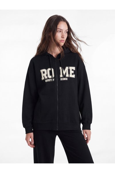 LC Waikiki Hooded Rome Printed Women's Zip-Up Sweatshirt
