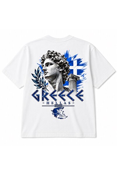 Rabona Fashion Γραφικό Μπλουζάκι με Κλασικά Αγάλματα Ελλάδας και Κλαδιά Ελιάς