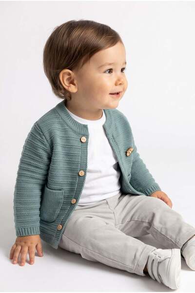 Minipomes Baby Boy Cutest Cardigan and Velvet Pants Set Green