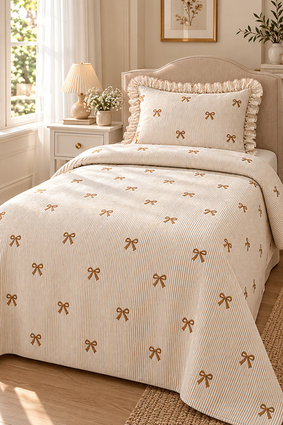 EBRUTESETTÜR Single Bowknot Duvet Cover Set Brown