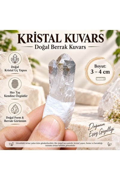 Zodyak Doğal Taş Berrak Kristal Kuvars (Erkek Kuvars) 3-4 cm Doğal Ham Krista...