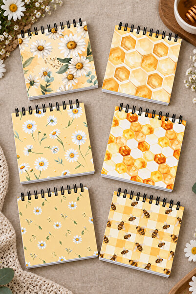 giftkonsept Aesthetic Daisy and Bee Patterned Mini Pocket Notepad Set