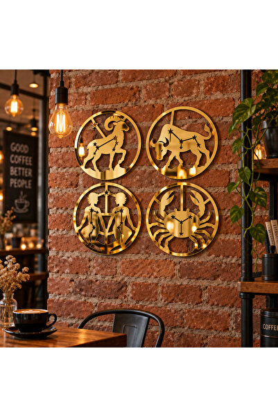 NOOT Set 4 decorațiuni zodiacale din plexiglas oglindă auriu, Ø20 cm – Zodiac...
