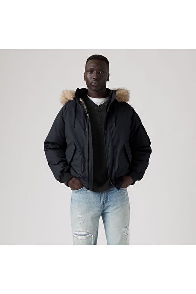 Levi's معطف رجالي أسود من سييرا مع غطاء رأس قابل للإزالة وياقة من الفرو 007SB...