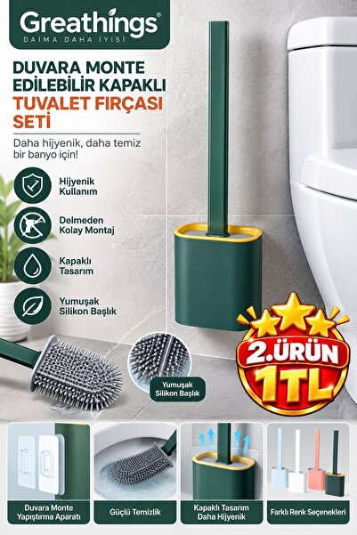 Greathings Silikon Başlıklı Duvara Monte Kapaklı Askılı Klozet Tuvalet Fırças...