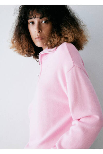 MANGO Woman Çizgili Perkins Yaka Kazak