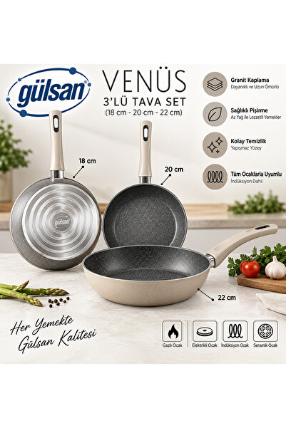 Venüs 3’lü Granit Tava Seti – 18/20/22 cm