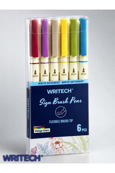 Writech Sign Brush Pens 6'lı Fırça Uçlu Kalem Seti Kaligrafi Lettering Su Baz...