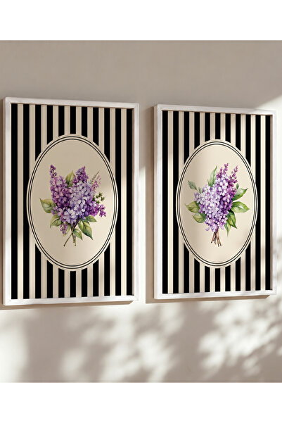NT Handmade مجموعة من لوحتين لديكور الحائط بتصميم زهرة الليلك مع إطار خشبي طب...
