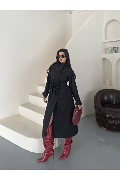 Bella Breeze معطف نسائي طويل بحزام وياقة عالية وأزرار مزدوجة وشريط على الكتف،...