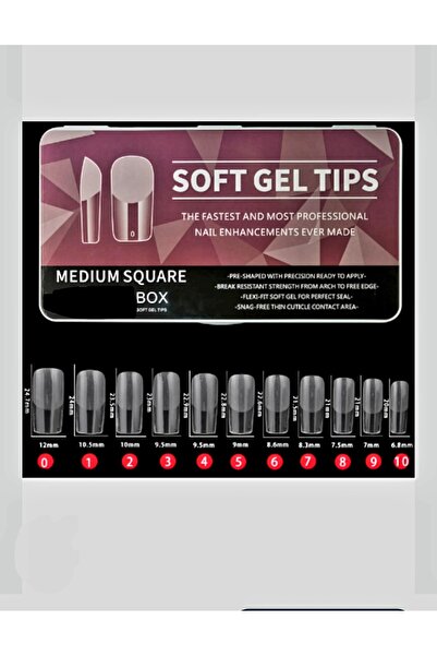 Medium square, orta boy kare formuna sahip ve 240 adetlik şeffaf kutusuyla sunulan Misyul Soft Jel Tips protez tırnak seti+HEDİYE