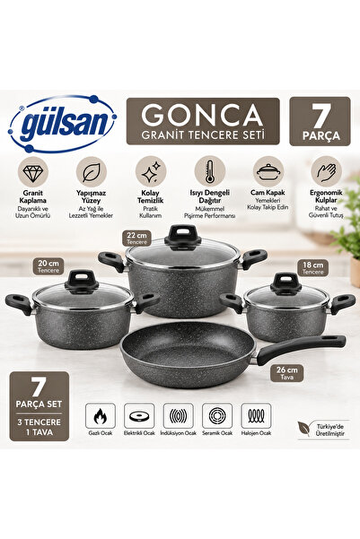 Gonca 7 Parça Granit Tencere Seti – 18/20/22 cm