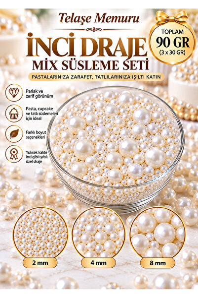 telaşe memuru Mix Dekoratif Boncuk Şeker 2-4-8 mm Pasta Süsü - (Beyaz) Pasta ...