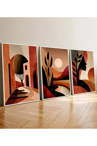 NT Handmade 3 Piece Modern Abstract Bohemian Wall Decor with Natural Wood Fra...