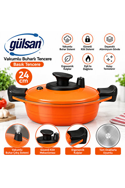 Vakumlu Buharlı 24 cm Basık Tencere