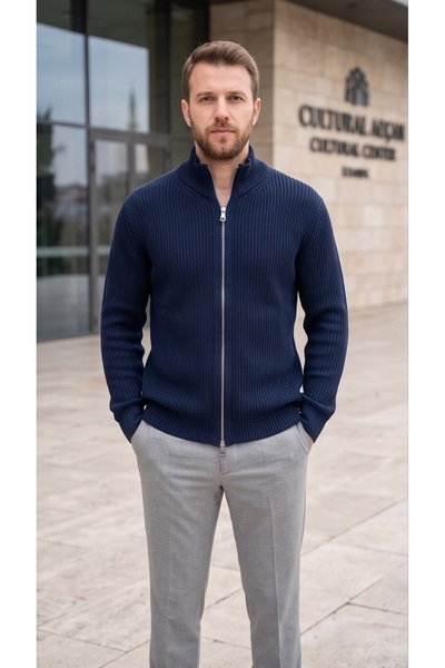 Thebomb Anti-Pilling Stand Collar Zippered Men's Knitwear Cardigan